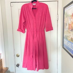 Willi of California Vintage 80's Textured Plush Midi Dress-Barbie Pink-Size 14